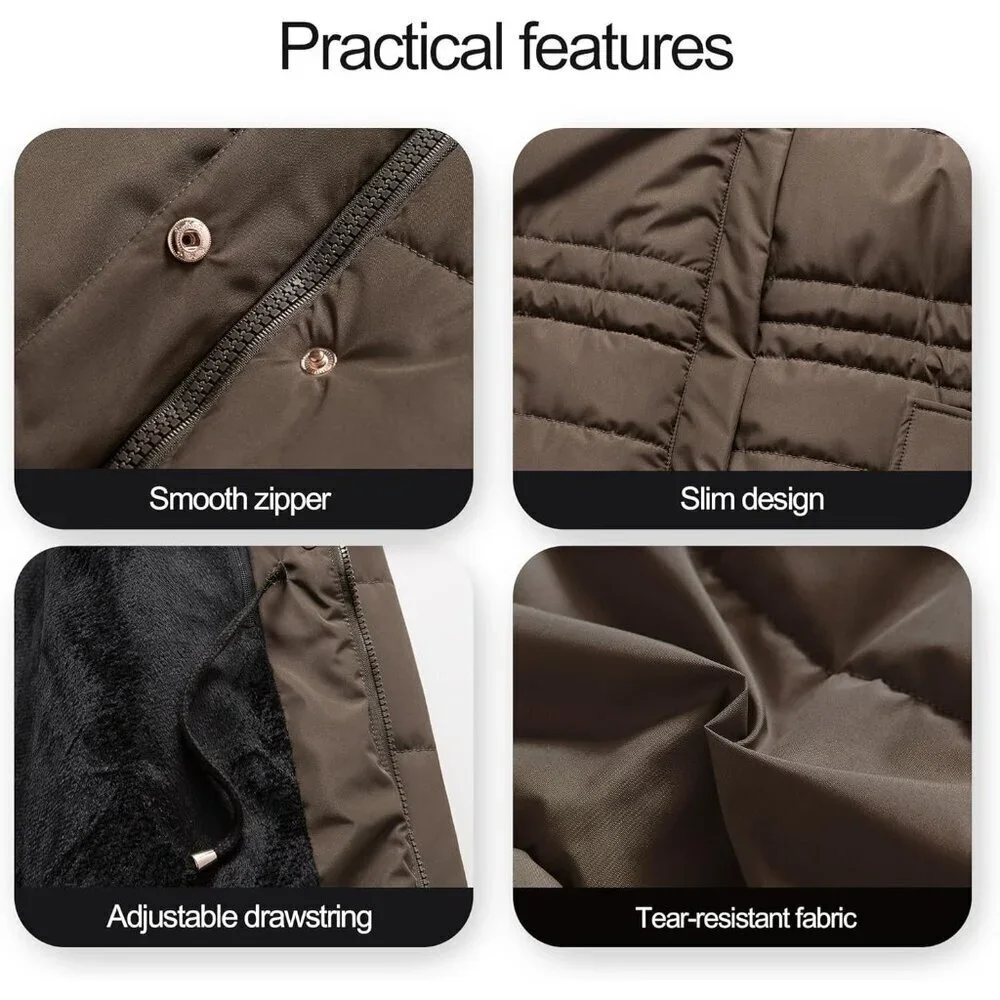 Women's Brown Winter Warm Long Drawstring Waterproof Snow Puffer Jacket